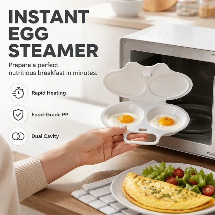 🥳2026 HOT SALE🥳Microwave Egg Poacher——Dual‑cavity, non‑stick & easy clean. Healthier than frying.