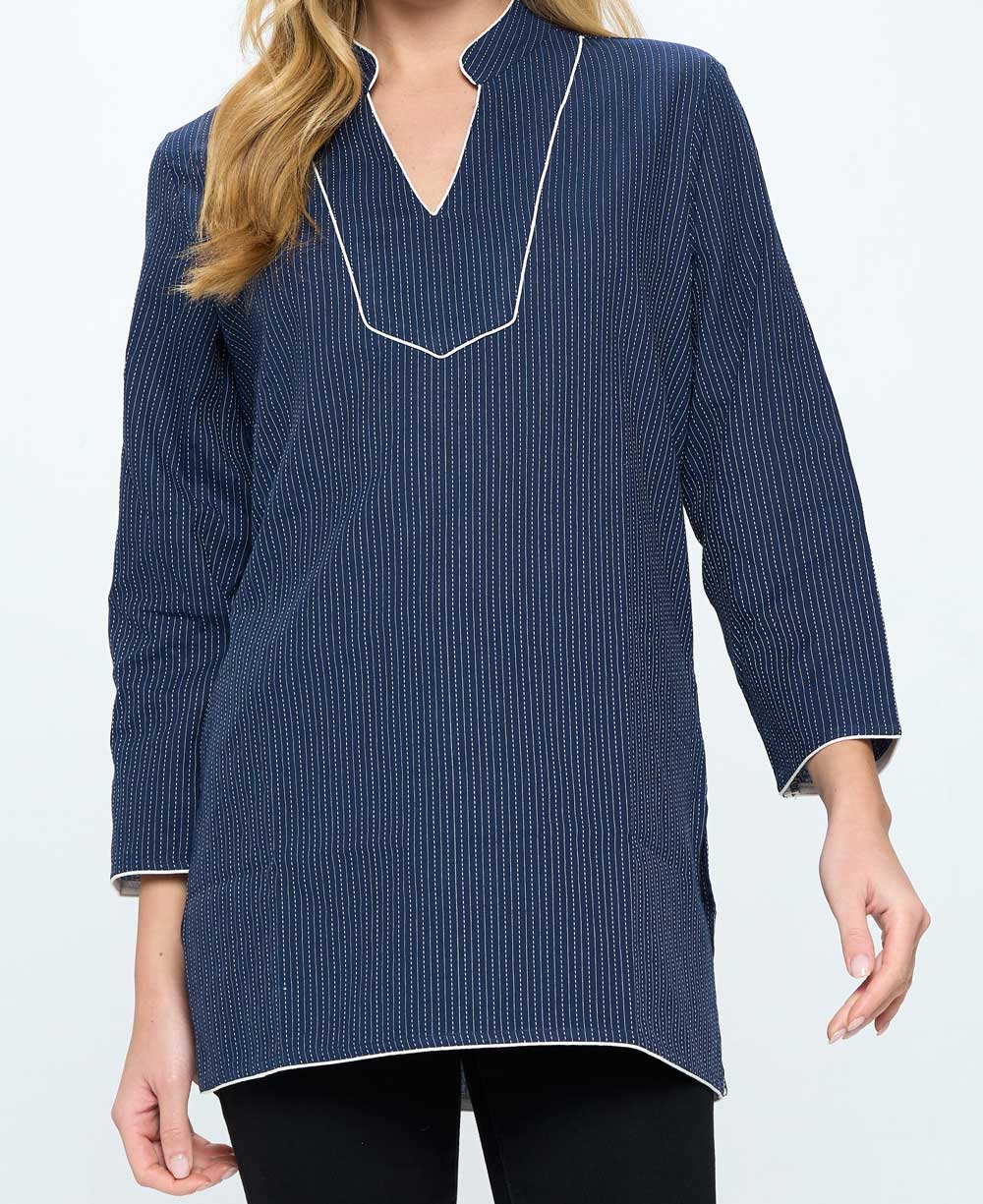 Kantha Stitch Blue Cotton Tunic Top